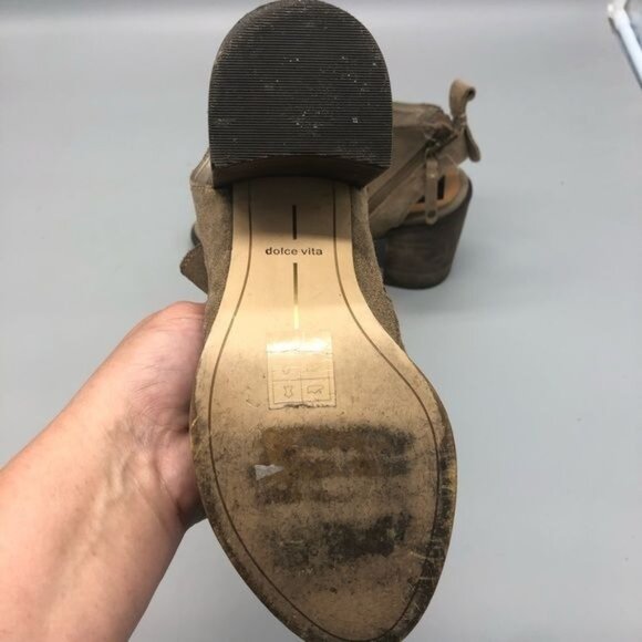dolce vita brown suede zip up chunk heel open toe shoes size 9.5 READ - Picture 10 of 13